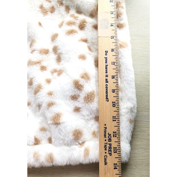 JACKET-HOODIE-NINE WEST-White Soft Faux Fur with Tan Spots-Lines-Size SMALL - Picture 15 of 16